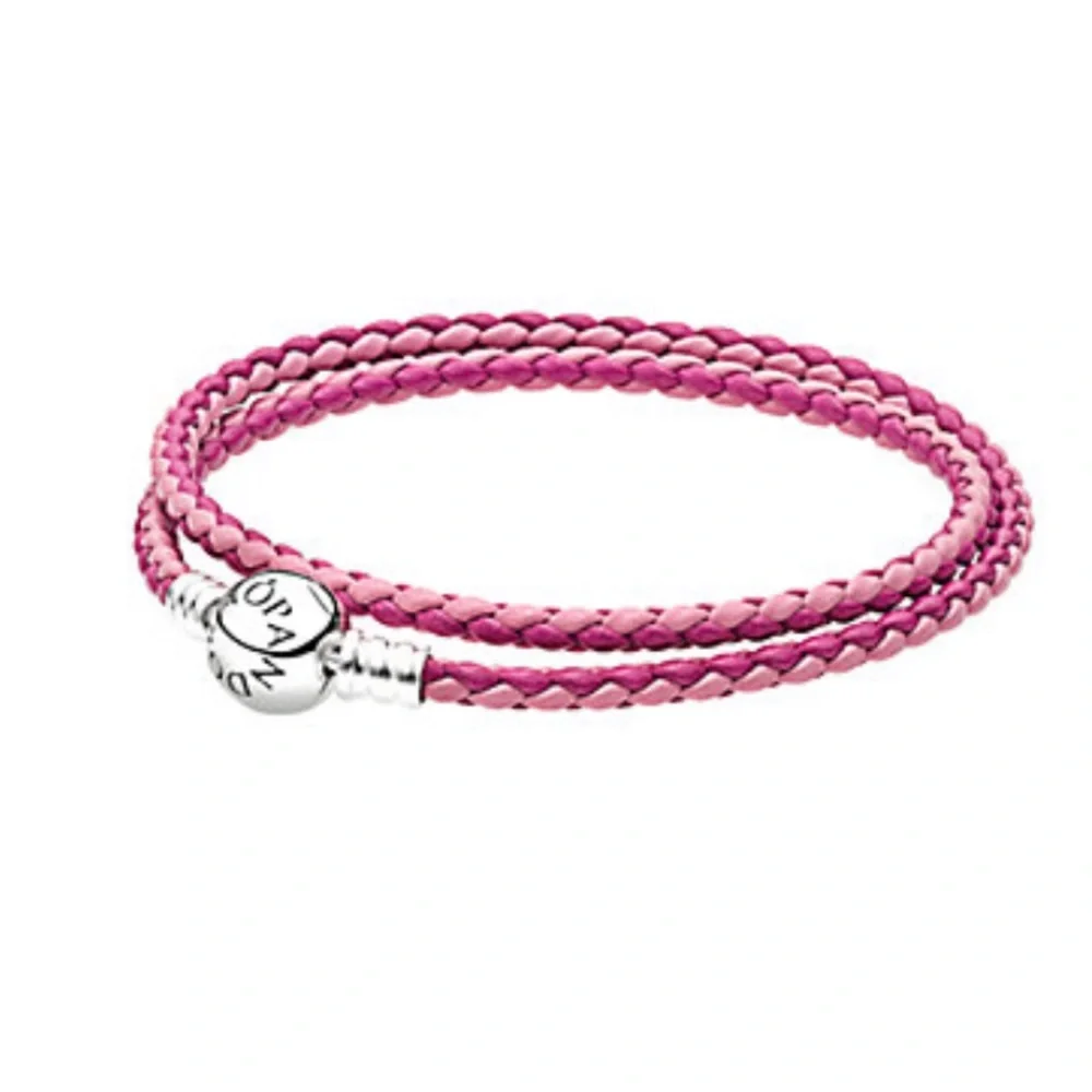 PANDORA Pink leather and Crystal pave ball charm set